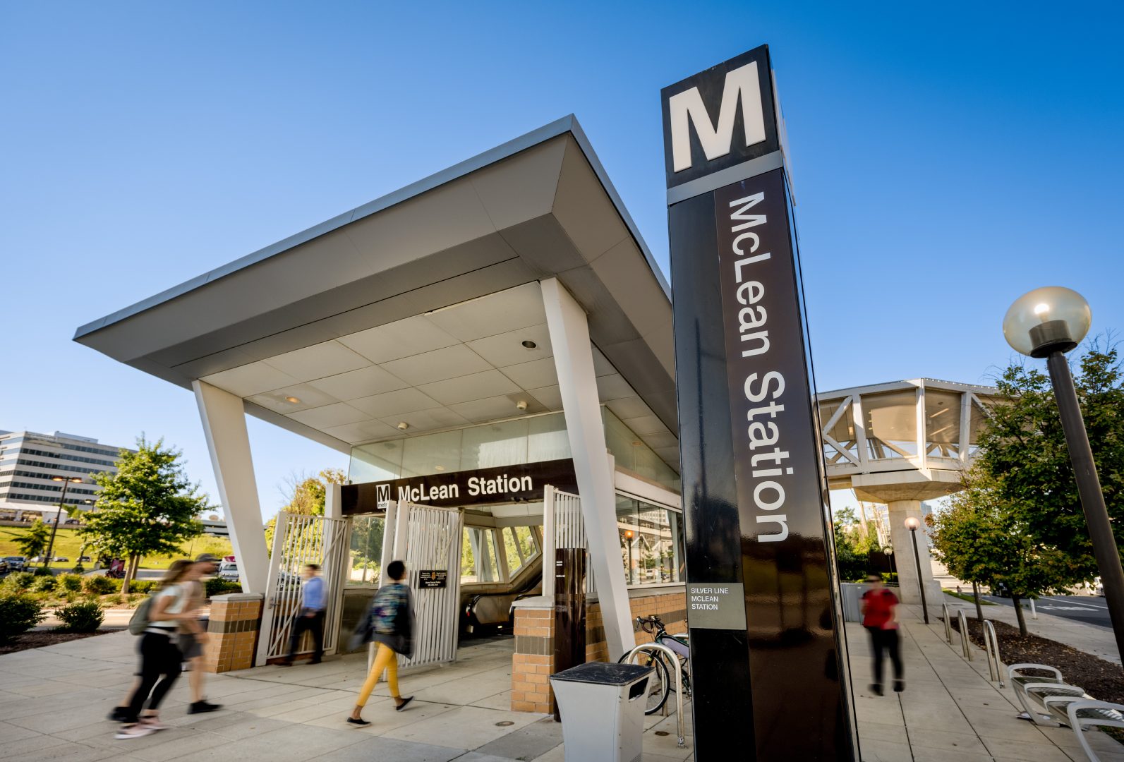 The entrance and signage of McLean Station, a train station in the neighborhood of Heming apartments